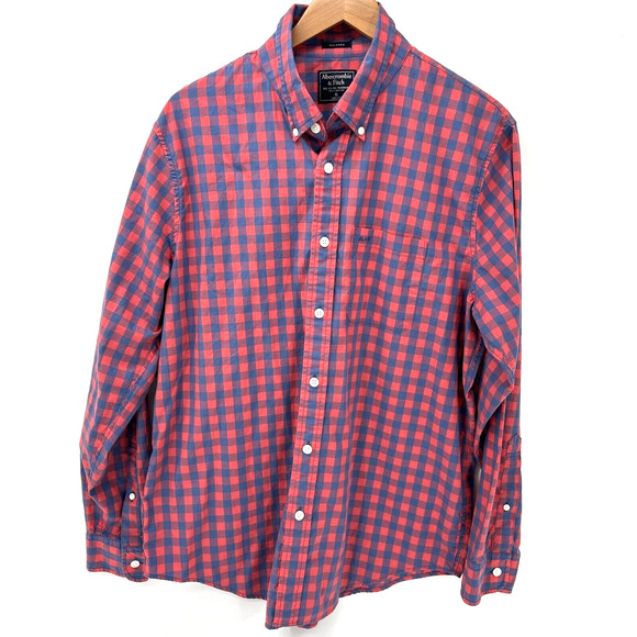 Abercrombie & Fitch Other - Abercrombie & Fitch Shirt Mens XL Button Down Blue Red Check Plaid Relaxed Fit
